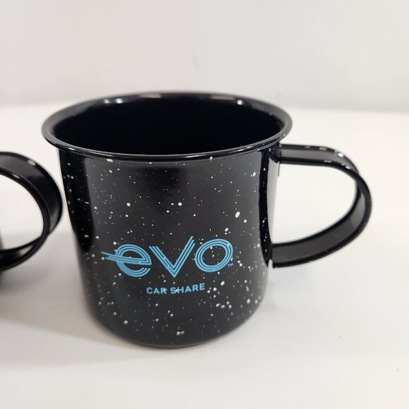 EVO Car Share Camping Enamel Mugs Black Speckled Outdoor Drinking Cups x 2 - Picture 2 of 11